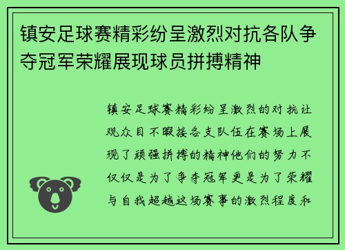 镇安足球赛精彩纷呈激烈对抗各队争夺冠军荣耀展现球员拼搏精神