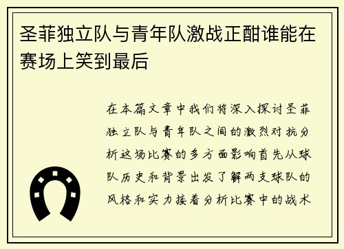 圣菲独立队与青年队激战正酣谁能在赛场上笑到最后